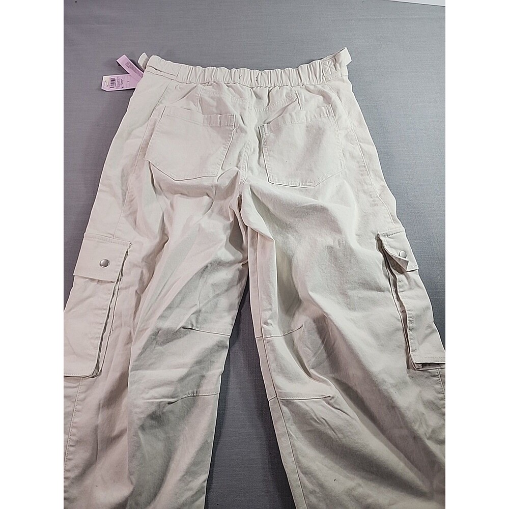 Women’s Ivory Cargo Pants Elastic Waist Utility Casual Trousers Size L - Picture 5 of 9